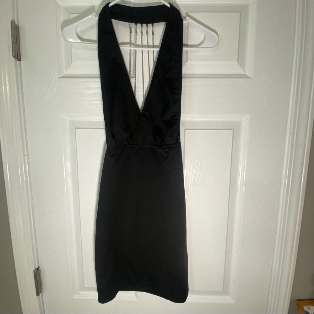 SHEIN layered chain black surplice halter dress